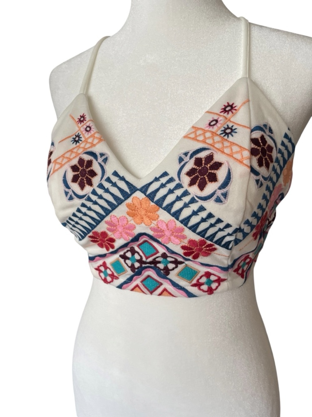 Lulus Adjustable Colorful Embroidered Tank Top. Measurements in photos.